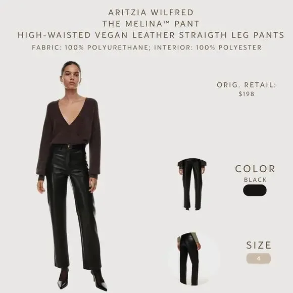Aritzia Wilfred The Melina™ Pant High-Waisted Vegan Leather Straight Leg Pants - Picture 1 of 7